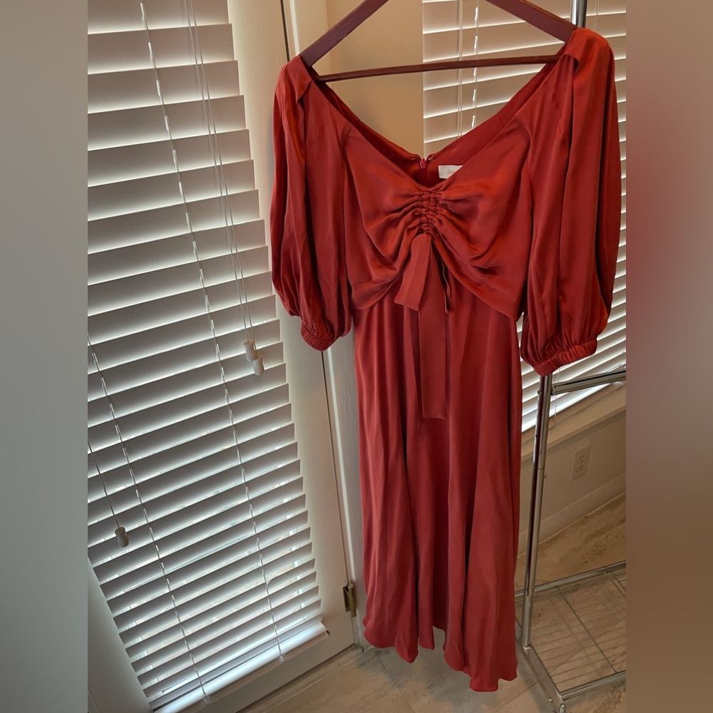 Zimmerman ruched midi dress in crimson